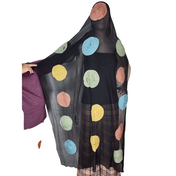 100% Silk Black Spiral Circle Pattern Rectangle Scarf Shawl Wrap 65"x41" - Picture 8 of 9